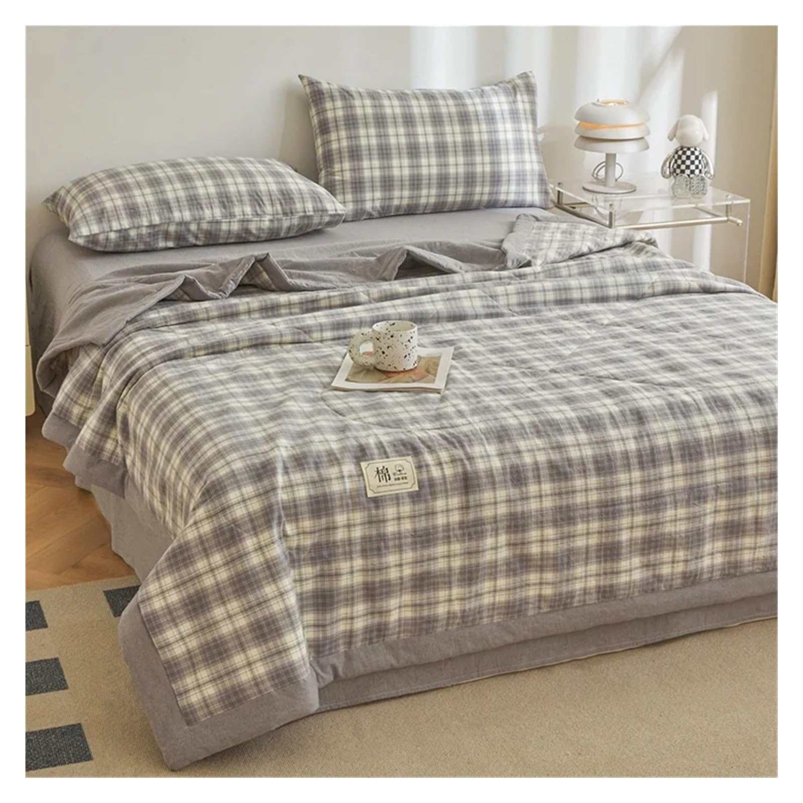 KHASCBNF Lightweight Duvet Cotton Summer Quilt Lightweight Breathable Bedding Minimalist Plaid Thin Comforter Air Conditioning(11,150x200cm(59x79inch))