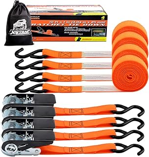 XSTRAP STANDARD Correas de amarre de trinquete, paquete de 4 unidades, 10 pies, tapa de carga de 300 libras, resistencia a...