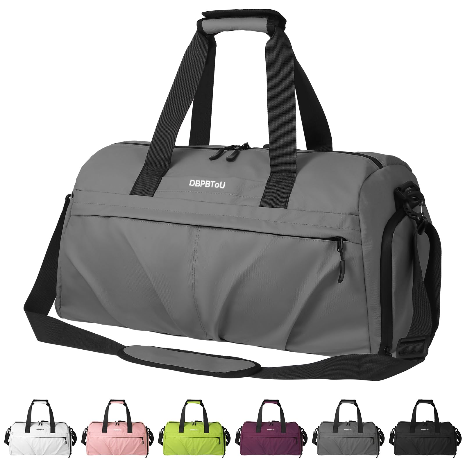 DBPBToU Sporttasche Damen Herren Hartes Material, Reisetasche mit Schuhfach Zwei Belüftungslöchern und Nassfach, wasserdichte Weekender Bag, Gym Bag/Schwimmtasche/Saunatasche (Grau)