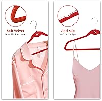 Vista 3 de Multi-Color Premium Velvet Hangers with Mini Hooks, Pack of 50, Non Slip, Space Saving Cascading Clothes Hangers, Rainbow Colors, Red, Orange