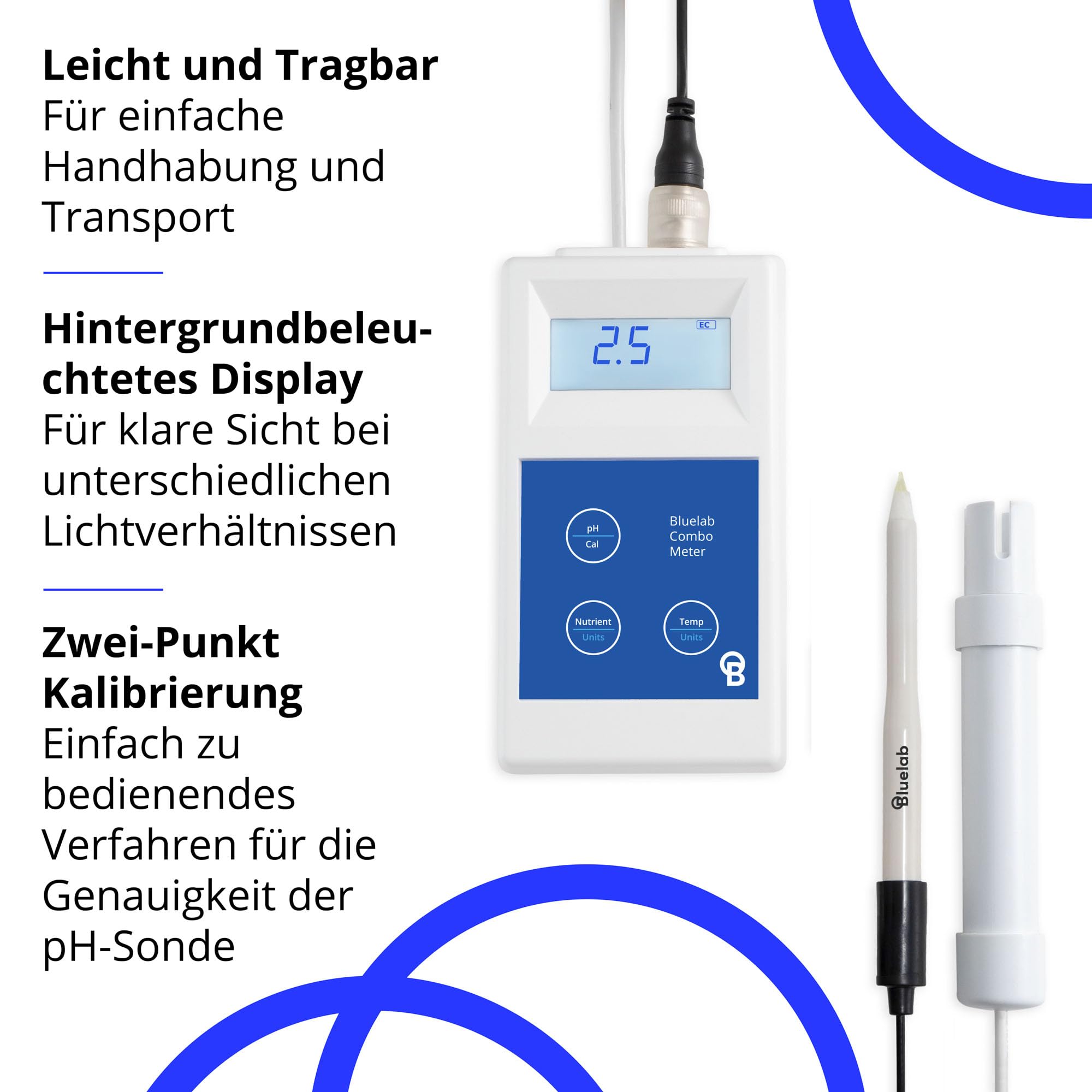 Bluelab METCOMPLUS Combo Meter Plus – Misst pH, Temperatur & Leitfähigkeit (TDS/PPM) in Wasser & Boden, einfach kalibrierbar, digitales Nährstoff-Testkit – Für Hydroponik & Indoor-Anbau