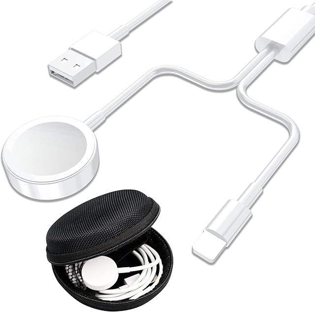MEUBRJ Watch Charger 2 in 1 Charging Cablewith Storage BoxPortable 3.9 ft Compatible with Apple Watch SE/7/6/5/4/3/2/ and iPhone 13/12 /11/XR/XS/X/8/8 Pro max Series