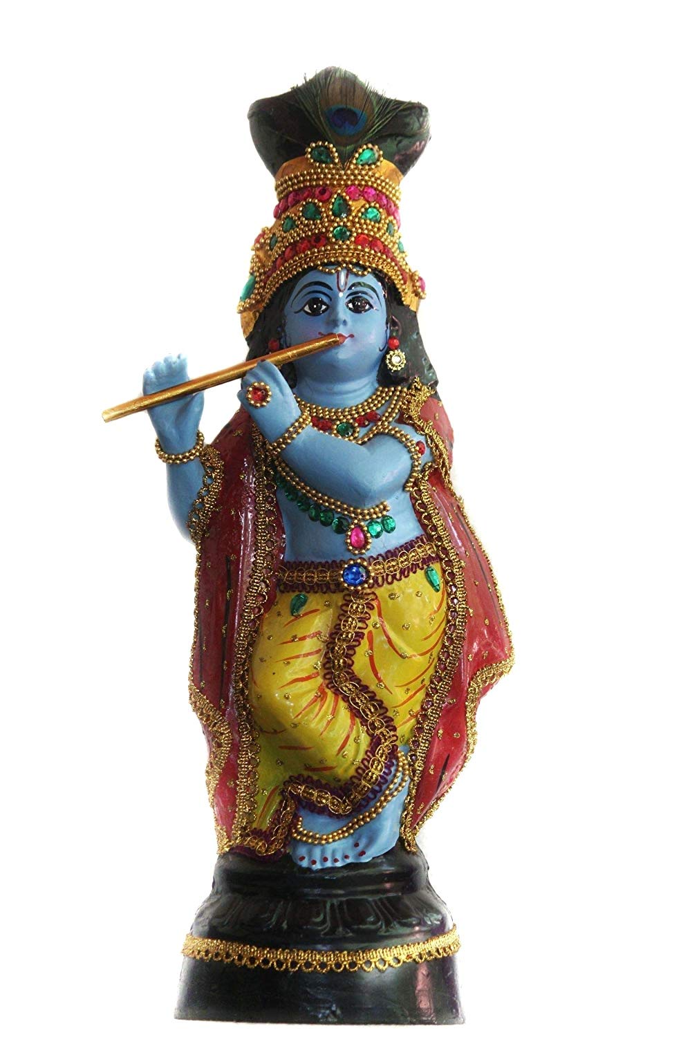 The Arte House Fibre Handcrafted Sree Krishna Idol for Home with Flute and Complete Ornaments, Waterproof, Strong- 40 cm Height, Blue Color | Guruvayur Krishna Statue