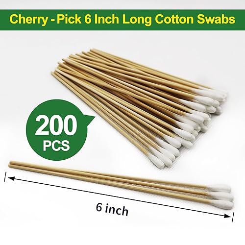 Miniatura 10 de 200 hisopos puntiagudos, hisopos de algodón de 6 pulgadas de largo, bastoncillos de algodón con varillas de bambú fuertes, aplicadores de punta de