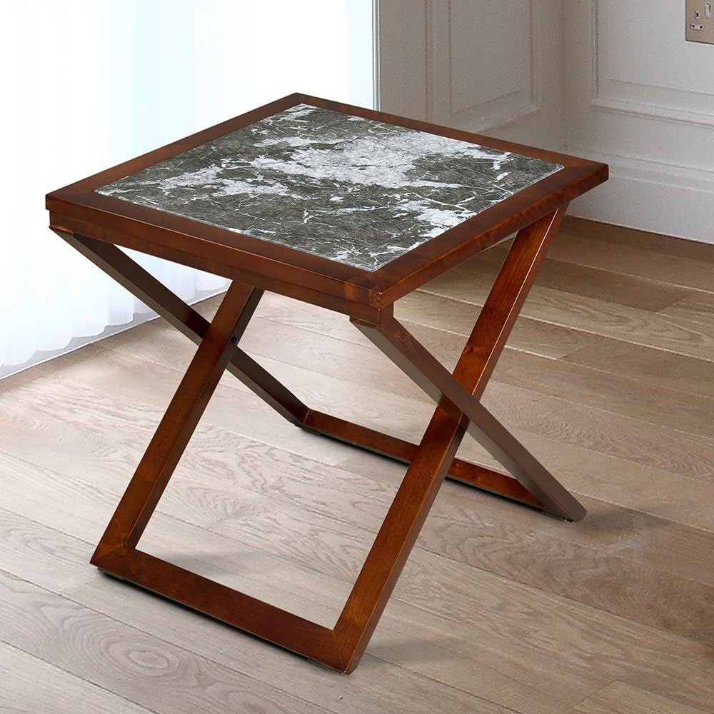 Sleeplace X-Design Side End Table, Wood, Dark Brown, White, 20"