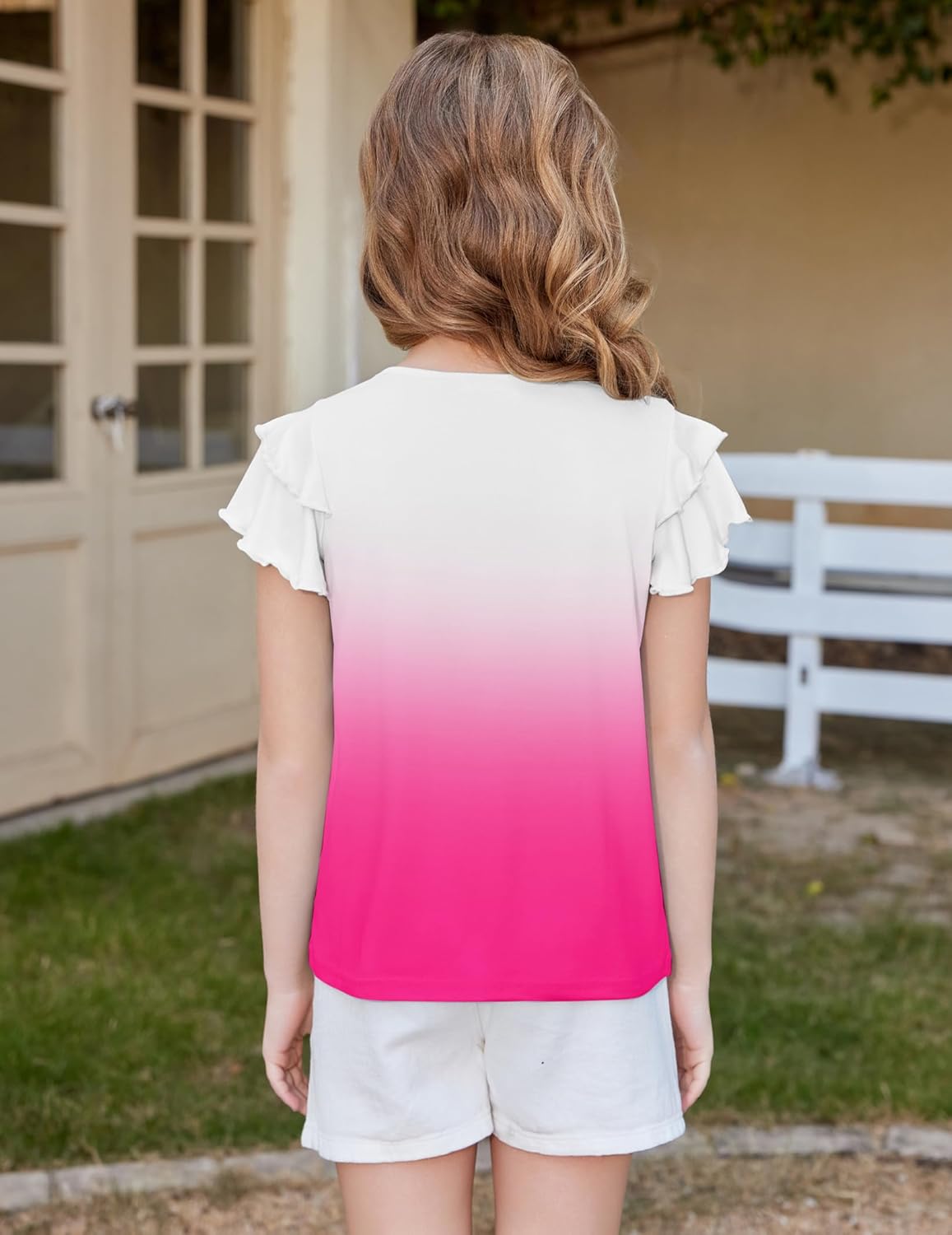 Arshiner Girls T Shirts Ruffle Short Sleeve Summer Pleated Crewneck Casual Tops Tees Blouses - Image 4