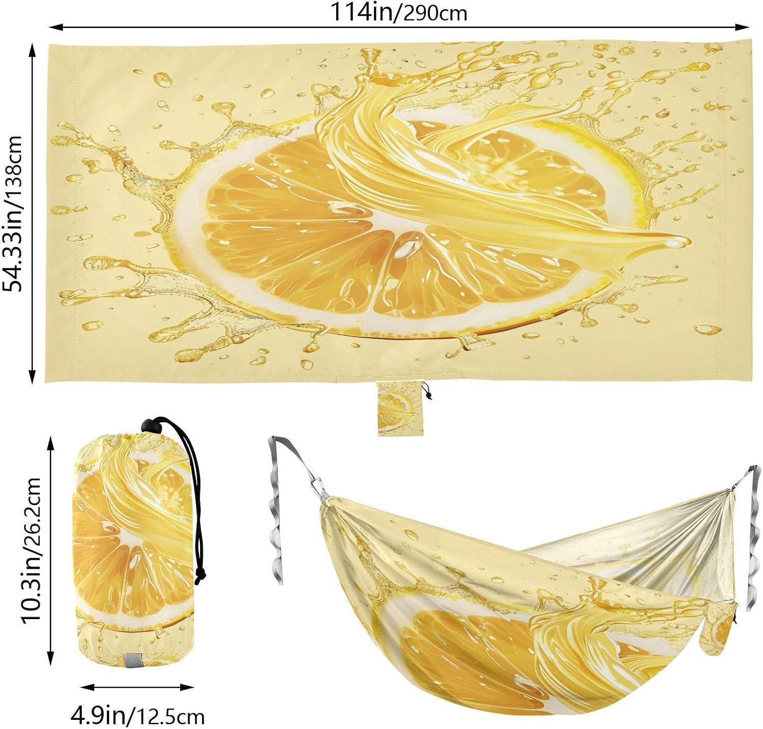 ALAZA Lemon Juice Camping Hammocks Single or 2 Person 500 lbs Portable Parachute Travel Hammock w/Tree Straps for Hiking Backpacking Indoor Outdoor