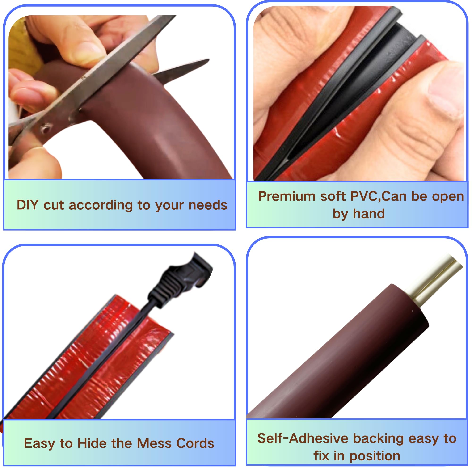 Cubierta de cable de suelo de 10 pies, cubierta autoadhesiva de PVC suave, protector de cables, cubierta de cable de extensión, gestión de cables oculta cables en el suelo, ocultador de cables