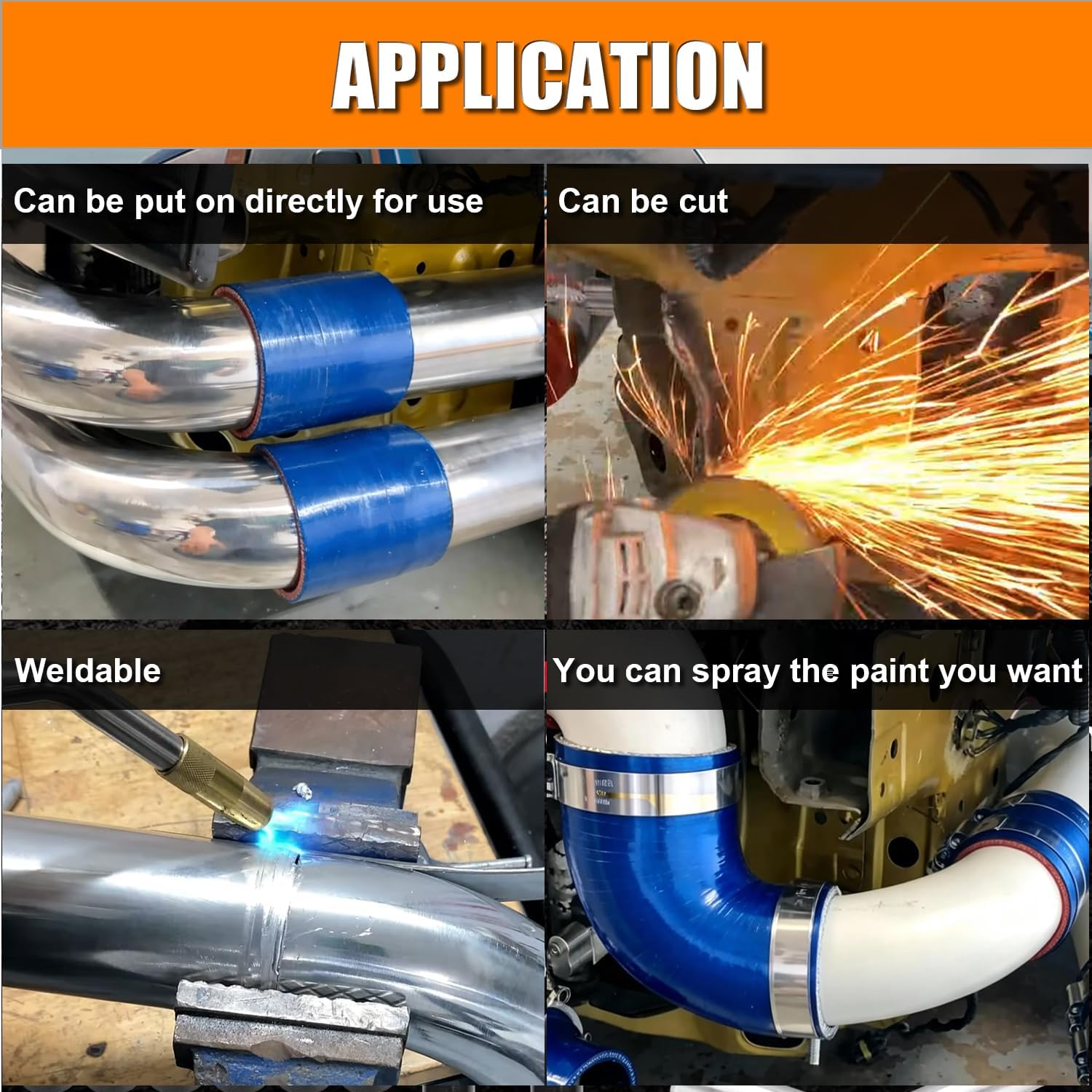 8Pcs 2.5" Inch Turbo Intercooler Piping Kit, 600MM DIY Universal Polished Custom Aluminum Intercooler Piping Intercooler Pipe Kit with High Quality Stainless Steel T-Clamps - Blue