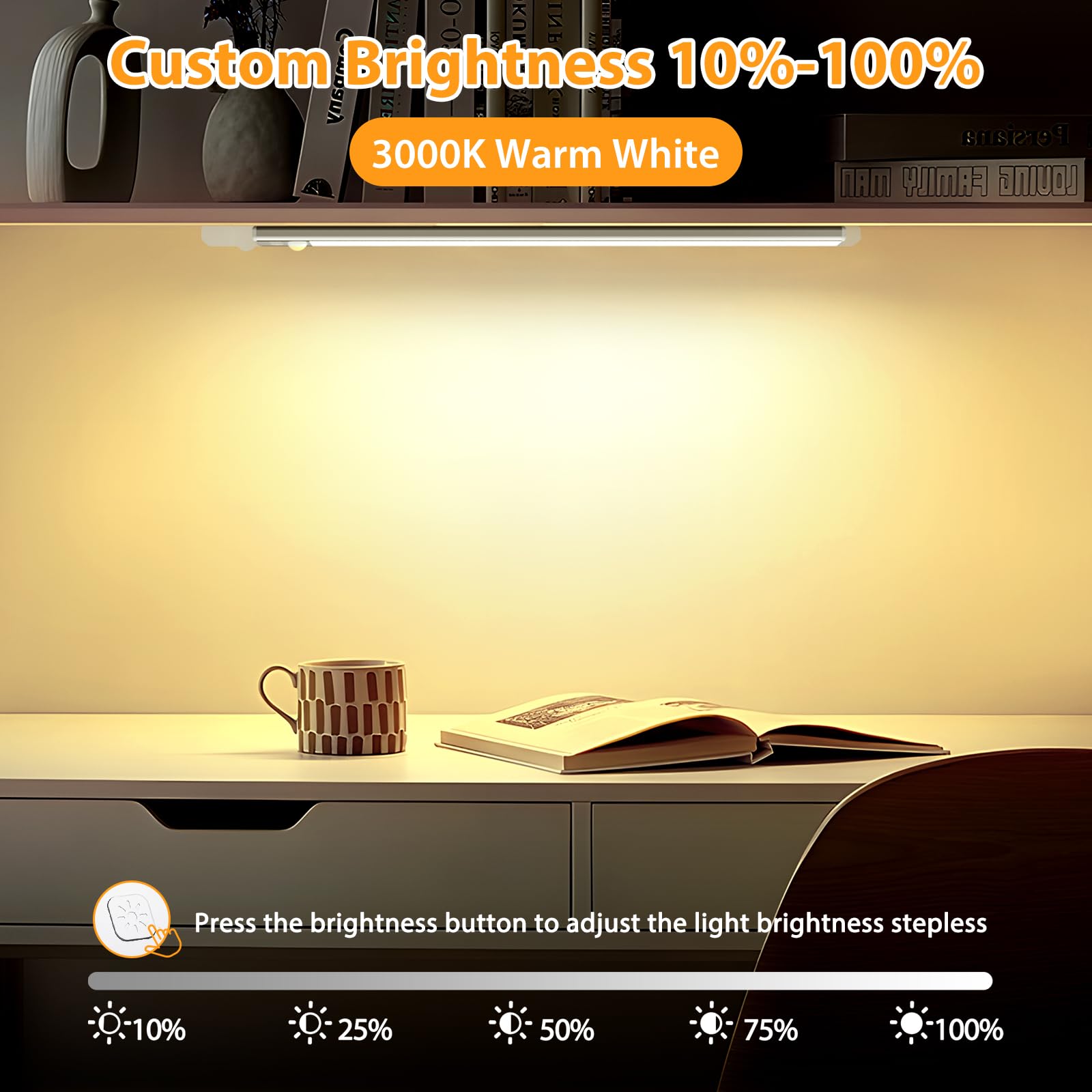 Ylatoial Luce Armadio LED, Armadio Led con Sensore di Movimento, USB Ricaricabile Magnetica Lampada, Dimmerabile Luce Led Sottopensile per Cucina Scale Corridoio Bagno Garage