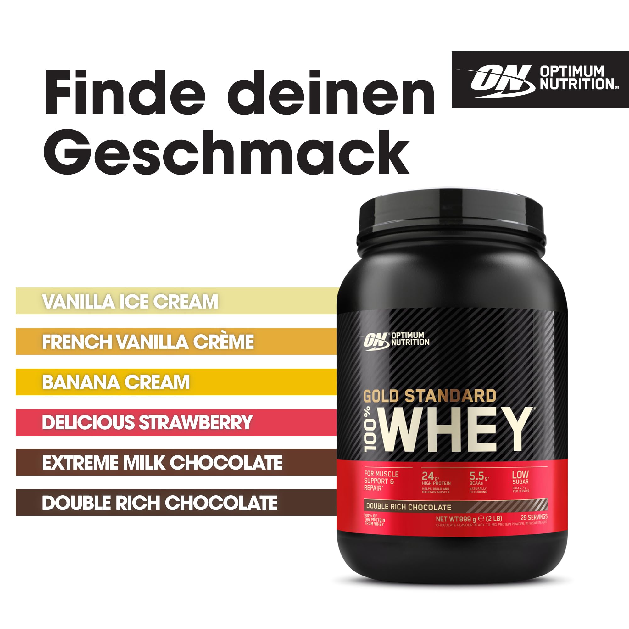 Optimum Nutrition Gold Standard 100% Whey, Proteinpulver, Geschmack Double Rich Chocolate, 899g, 29 Portionen, Verpackung Kann Variieren