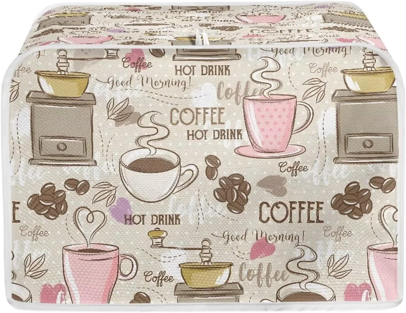Talayituse Coffee Theme 2 Slice Toaster Covers Dust Protection Bread Maker Covers Toaster Oven Cloth Cover Kitchen Accessories Washable Appliance Cover