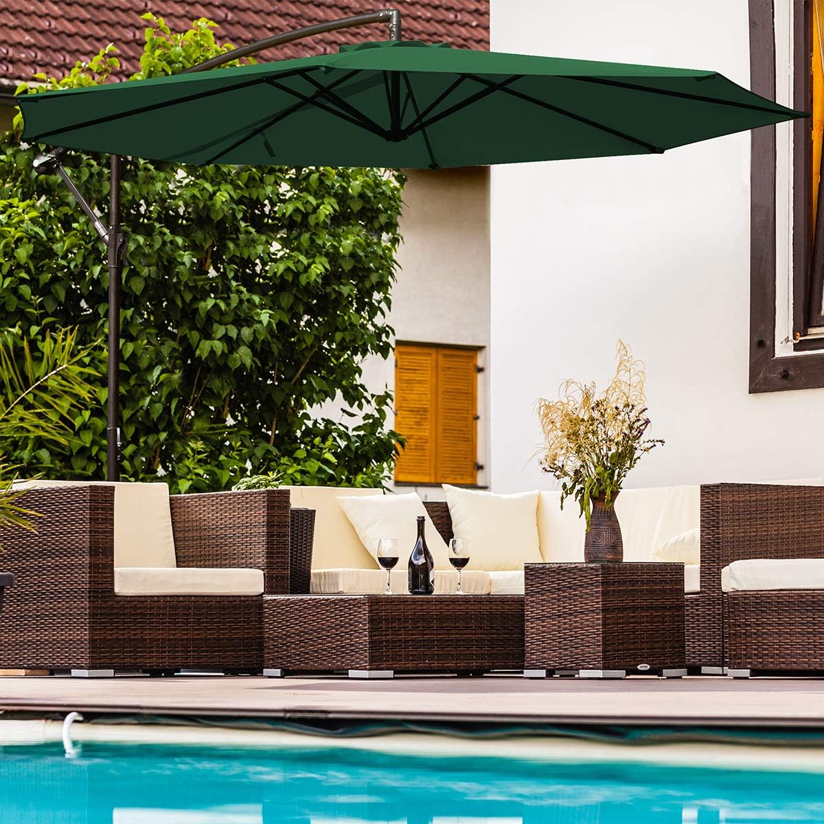 TUMUCUTE 10ft Patio Offset Umbrella Cantilever Patio Umbrella Hanging Market Umbrella Outdoor Umbrellas with Crank and Cross Base,for Lawn, Garden, Deck, Backyard & Pool