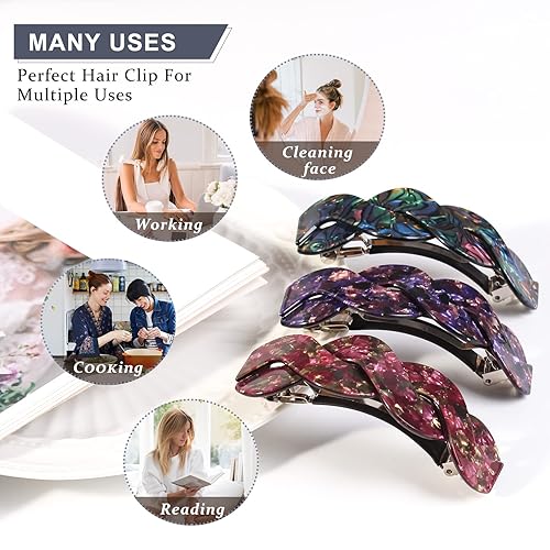 Miniatura 4 de Pasadores de pelo para mujer, elegantes accesorios franceses retro para cabello grueso uso diario (3 piezas grande)