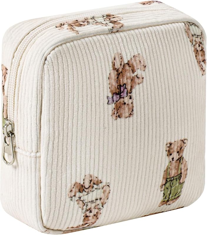 Necessaire de maquiagem em veludo cotelê com zíper e estampa de urso 05Great Bear, uekeboag
