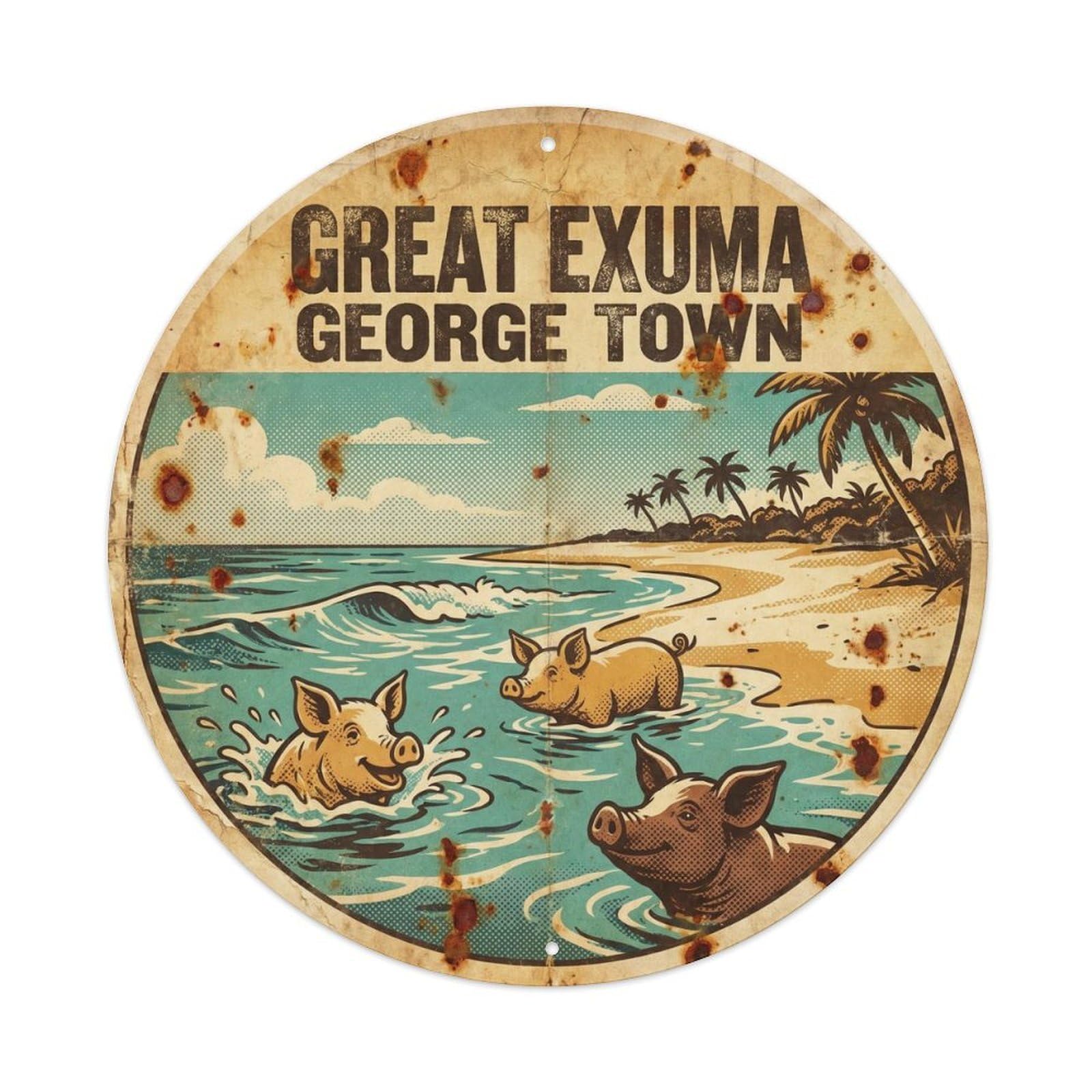 Great Exuma Georgetown Beach Destination Vintage Ink Metal Tin Sign