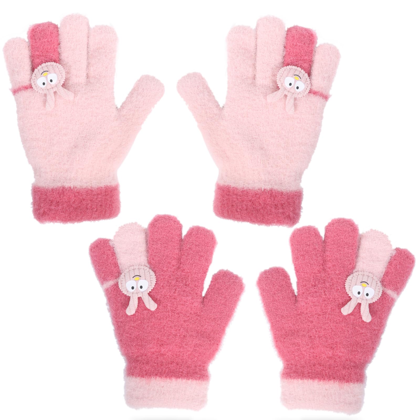 Becellen 2 Pares Lindos Guantes Niñas, Invierno Térmicos Guantes Elásticos Coloridos Mágicos Guantes Dedo Completo Cálido Guantes para Niños Uso Diario