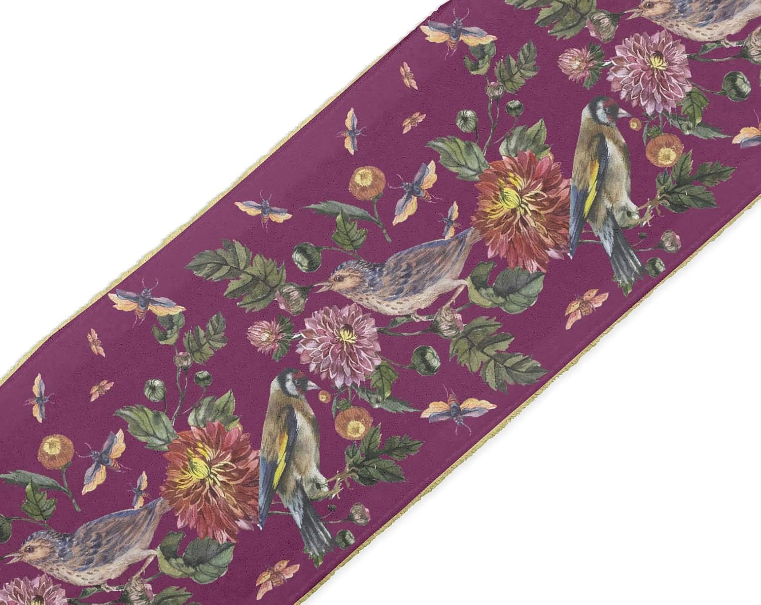 Pink Bird & Dahlia Floral Ribbon Trim Tape Fabric Laces for Crafts Printed Velvet Trim 9 Yard Sewing Accessories 4 Inches