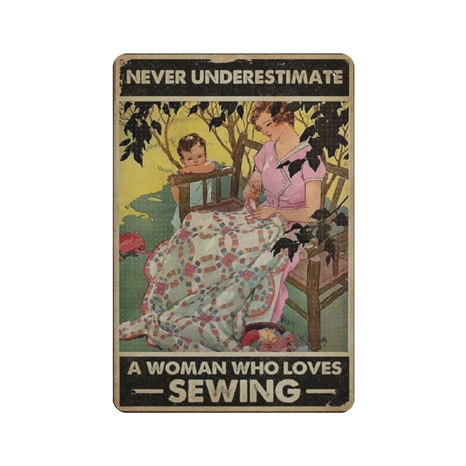Metal Tin Sign Underestimate Sewing Reproduction Vintage Tin Poster Metal Sign Wall Decoration Country Kitchen Home Garage Decor 12"x8"