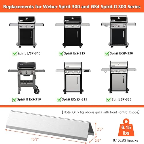 Miniatura 2 de QuliMetal Barras Saborizadoras de 15.3 pulgadas para Parrillas Weber Spirit E310, Spirit 300, Spirit II 300, E315 E320 E330 S310 S315 S320 S330
