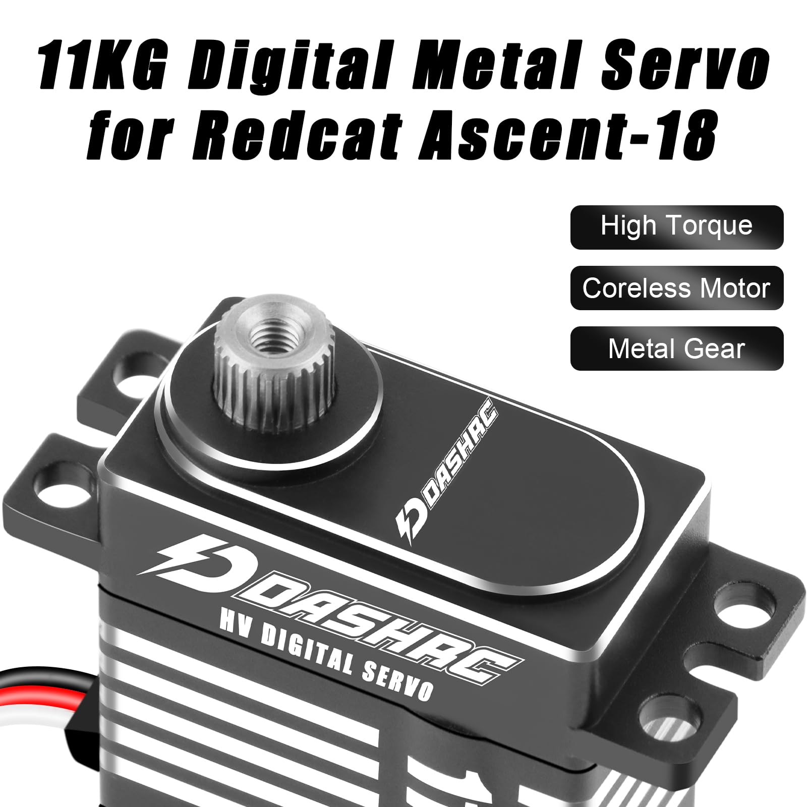 RC 11 kg digitaler Servo, High-Torque-Metallgetriebe, kernloser Motorsatz für 1/18 RC Crawler Redcat Ascent-18 Upgrades Teile, Servohalterung Hupe Lenkglieder inklusive