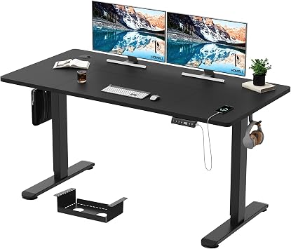Homall Height Adjustable Electric Standing Desk 140x70cm with USB Charging Sit Stand Desk with Time Reminder Stand up Table 3 Memory Setting Wire Management Tray,Black
