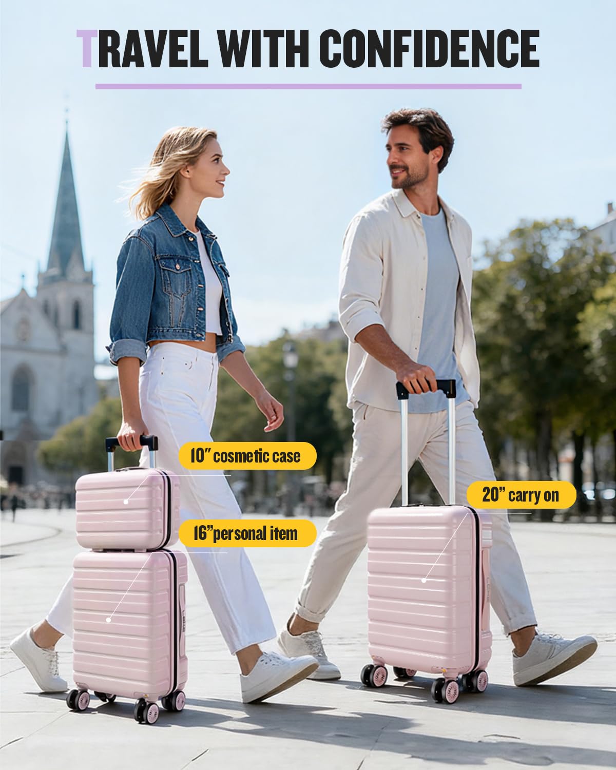 Bagaglio a mano da 16 pollici con custodia cosmetica, Rosa, 16 Inch + 10 Inch, Da viaggio