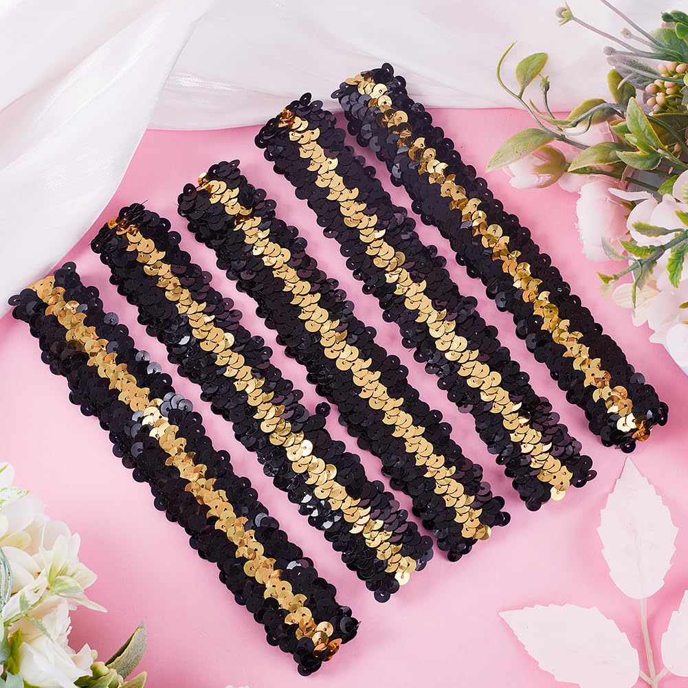 GORGECRAFT 10pz Fascia per Capelli con Paillettes Scintillanti Fascia Ampia Elastica Glow Stretch Sparkle Glitter Moda Fascia per Capelli Regolabile Accessori per Party Squadre Cuciture Nero-Oro