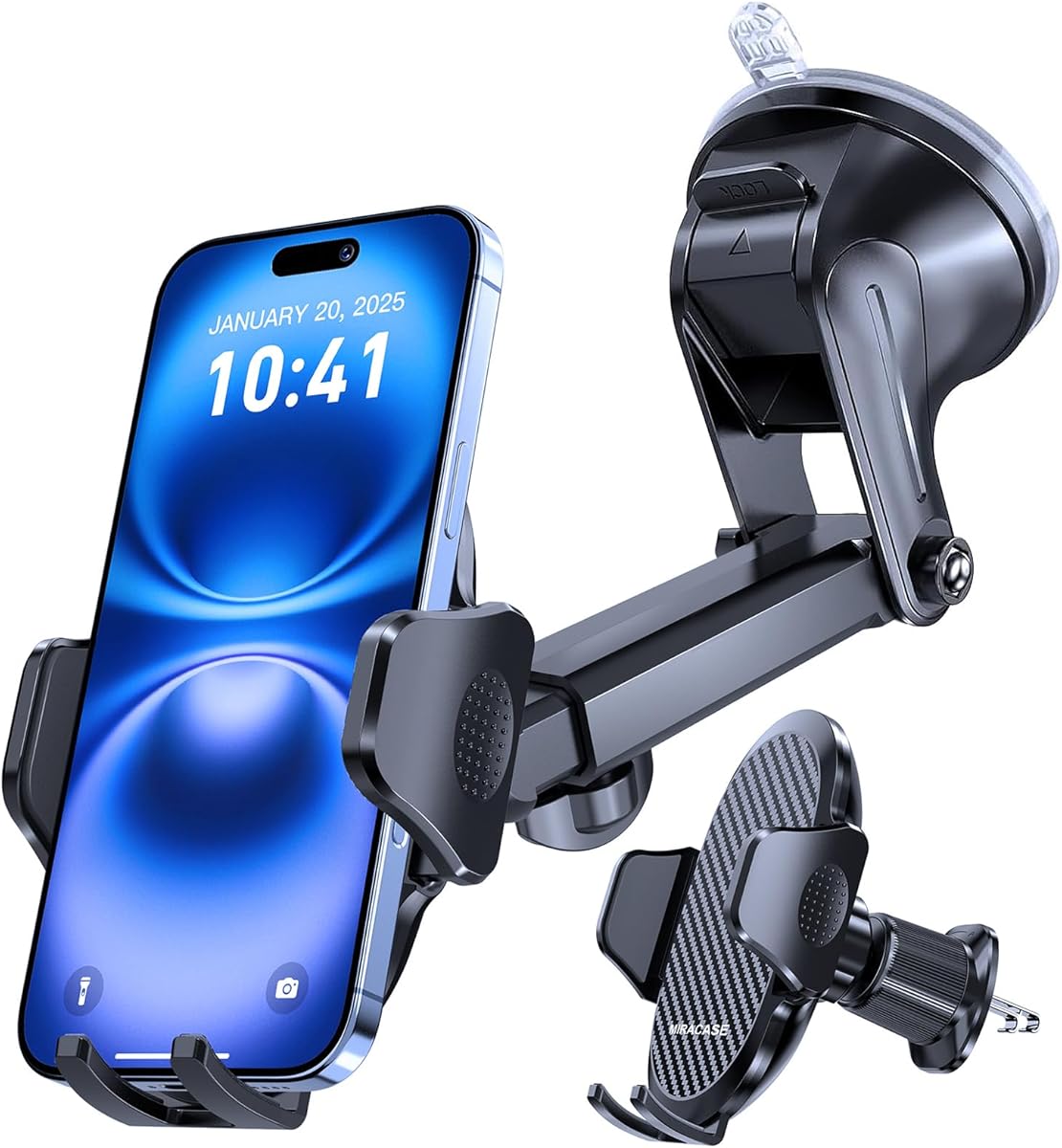 Miracase Car Phone Holder for Cars Air Vent Dashboard Windscreen Desk, 4in 1 Mobile Phone Mount Automobile Cradle 360° Rotatable Stand Vehicle Mount for iPhone 17 16 15 Pro Plus Max 14 13 12 11Samsung