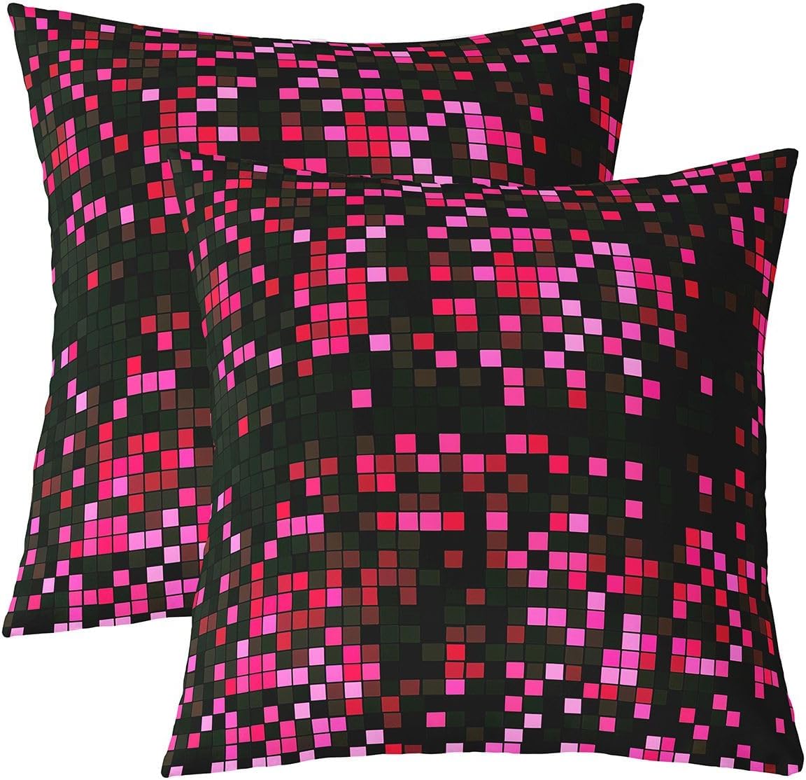 Feelyou Pixel Art Throw Pillow Covers 1 Pcs Pink Black Pixel Cushion Covers Gamer Room Decor Pillow Case for Couch Sofa Gaming Cushion Case Kids Boys Girls Bedroom Decor 24 x 24-Inch image 2