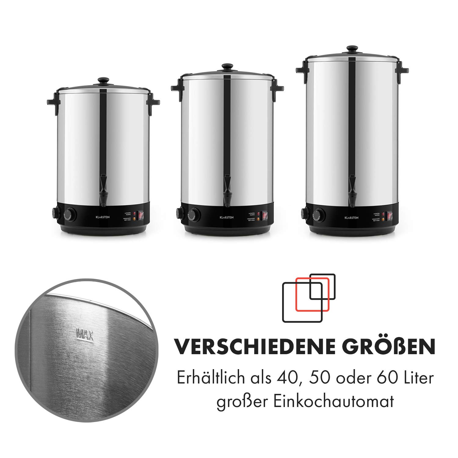 Klarstein KonfiStar - Caldera de cocción, Para confituras y termo, Temperatura ajustable 30-110 °C, Programable 20-120 min, Conserva la temperatura, Acero inoxidable, Volúmen 40 Litros, Plateado