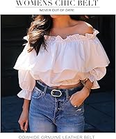 Vista 29 de VONMELLI Paquete de 3 cinturones de mujer para pantalones vaqueros, cinturón de vestir con hebilla dorada