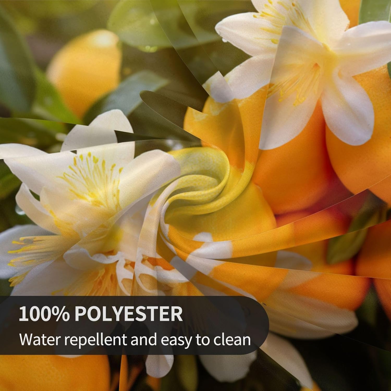 Yellow Blossom and Orange Fruits2 Print Wrinkle Free Dining Table Cover for Birthday Party Farmhouse Tablecloths Up to 60 x 60 Inches