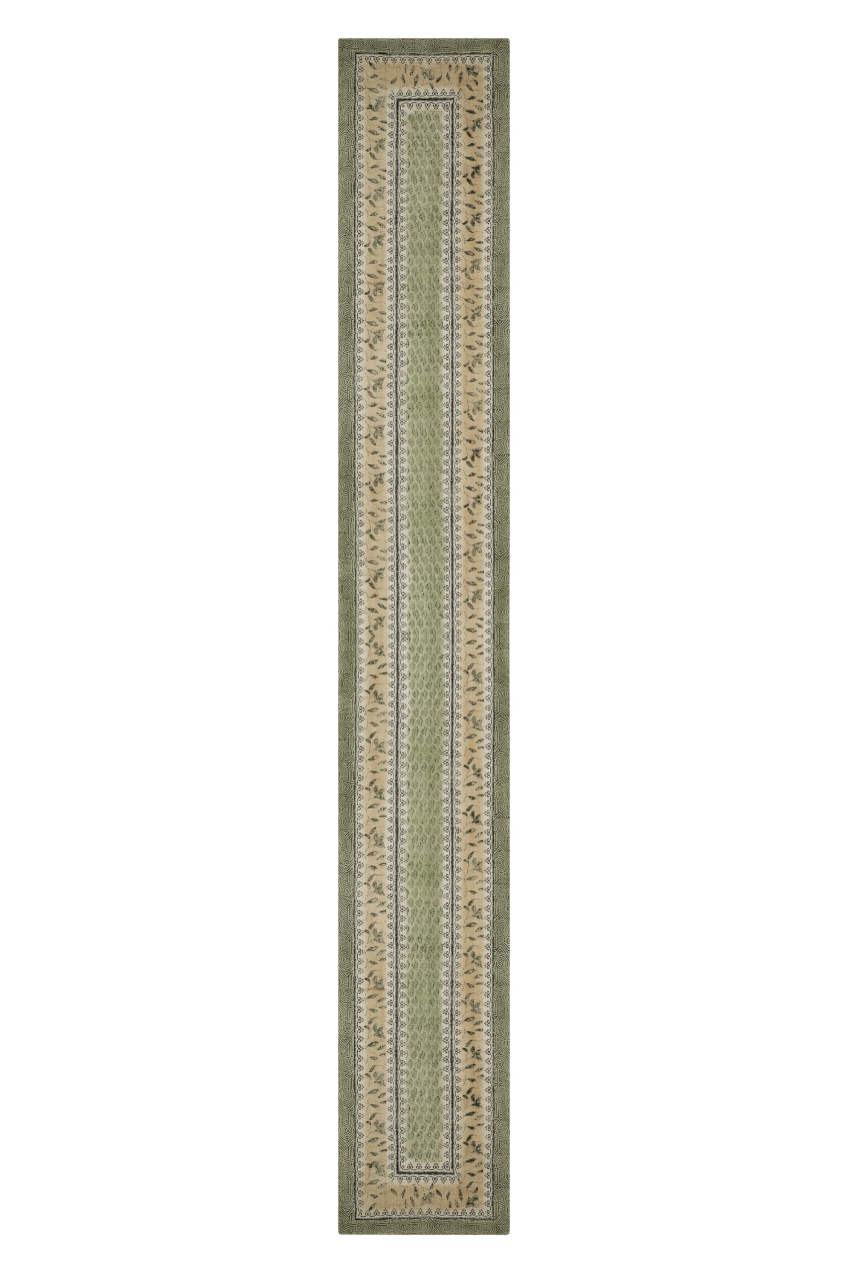 Handblock gedruckt Baumwollläufer 2,6 x 10 Kelim-Läufer Stein waschbar Teppich dick 0,5 cm Handfläche waschen grün und beige flach gewebte Matte Innen Outdoor-Teppiche für Flur, Treppe, Flur
