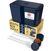 Umami Lunch Box Containers w/ 4 Utensils, 2 Sauce Jars, Nestable Space-Saving Bento Box Adult, 100% Leakproof, Microwavable Lunch Containers for Adults, Design Award Winner, Midnight Blue, 50 oz