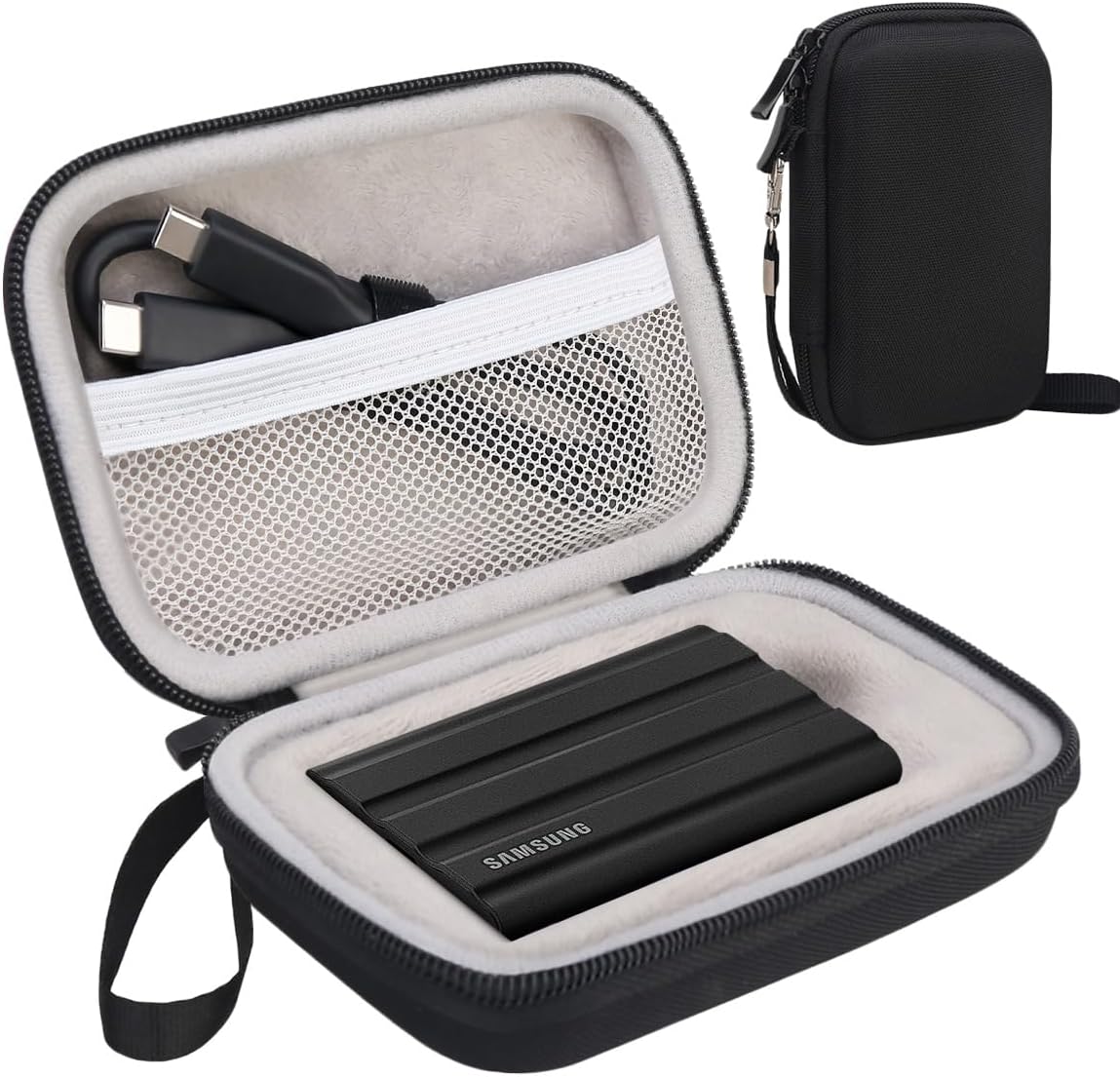 Lacdo Hard Carrying Case for Samsung T7 Shield/Samsung T7 / Touch Portable Solid State Drives 500GB 1TB 2TB 4TB USB 3.2 External SSD Hard EVA Shockproof Storage Travel Bag, Black+Gray