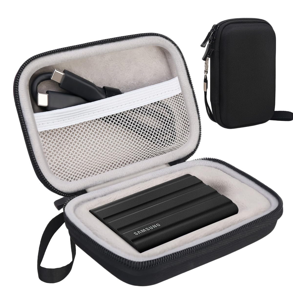 Lacdo Hard Carrying Case for Samsung T7 Shield / T7 / T7 Touch Portable Solid State Drives 500GB 1TB 2TB USB 3.2 External SSD Hard EVA Shockproof Storage Travel Bag, Black+Gray