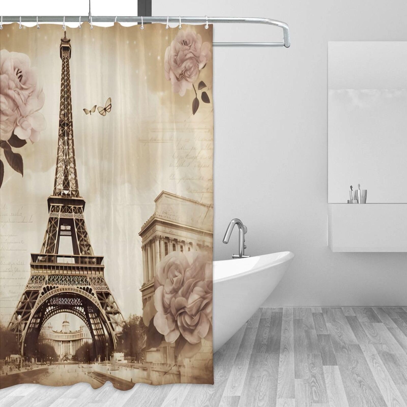 Rideau de douche Paris avec 12 crochets et doublure imperméable 183 cm