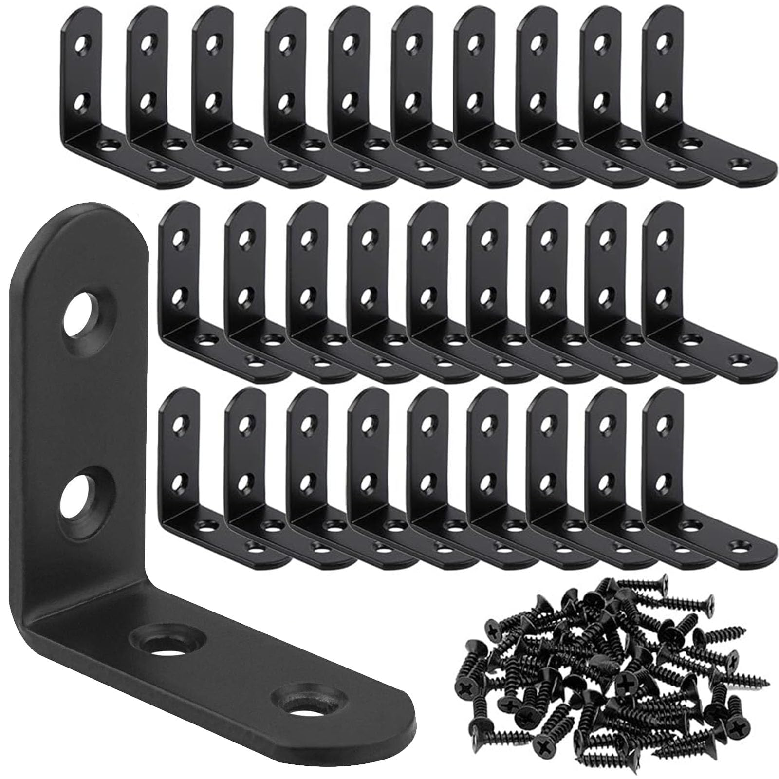 Lylqmy Black 20 Pcs Angle Brackets 90 Degree Bracket 40X40mm,L Shaped Bracket Stainless Steel Right Angle Bracke With 80 Screws For Furniture Desk Table Shelf Corner Braces ( 20Pcs)