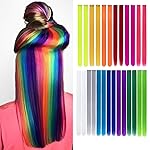 20 Inch Colored Hair Extensions Party Highlights Straight Colorful Clip In Hair Extensions Synthetic Rainbow Hairpieces for Girls Kids Gift(10Pcs Navy Blue)