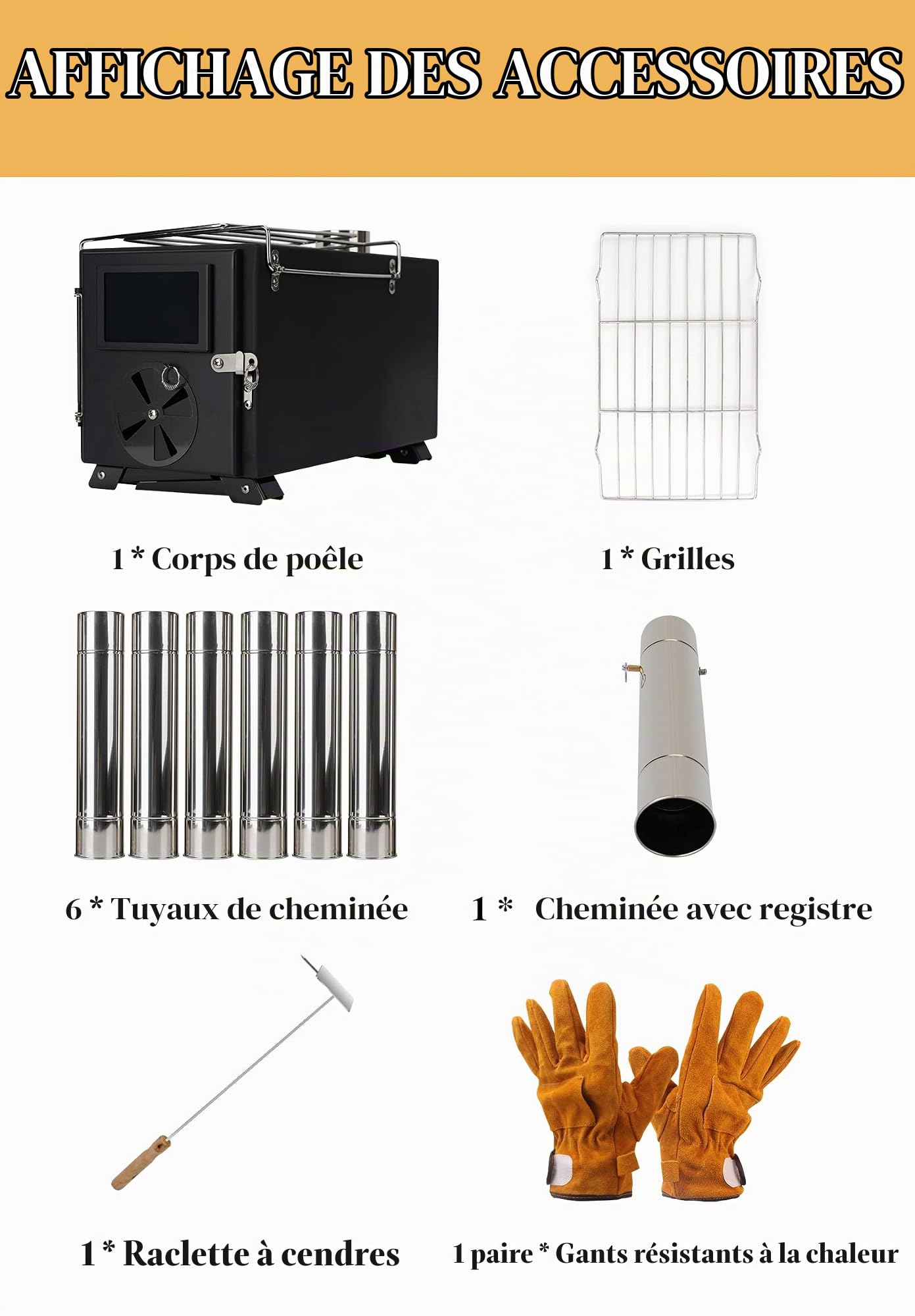 LAMA Poele a Bois Réchaud de camping, Mini Poele a Bois Poêle de camping Réchaud de Tente Portable, Poele de camping, poêle à bois tuyaux de cheminée réchaud portable d'extérieur (Noir)