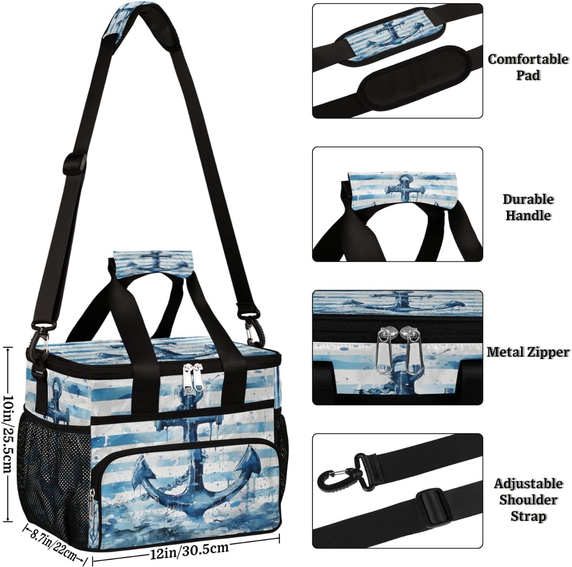 Anchor Insulated Picnic Backpack Lunch Box for Women Men Picnic Basket Tote Lunch Bag Picnic Bag Portable Lunch Bags for Picnic, Beach, Work, Trip,Office, Camp Anchor Sea