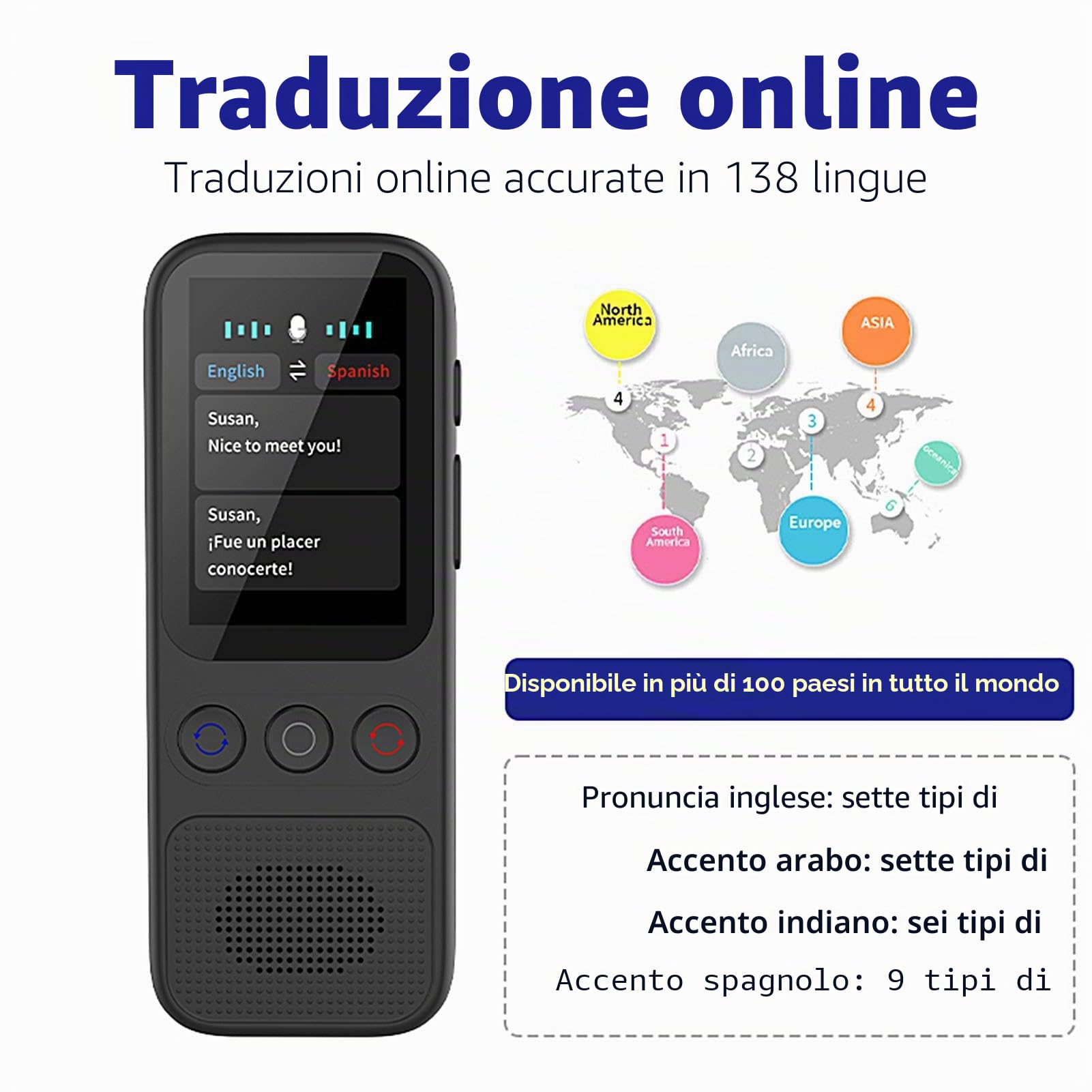 Traduttore 138 Lingua Senza Internet, Traduttore Simultaneo con Uso Offline E Online, Traduttore con Uscita Vocale, Dispositivo di Traduzione