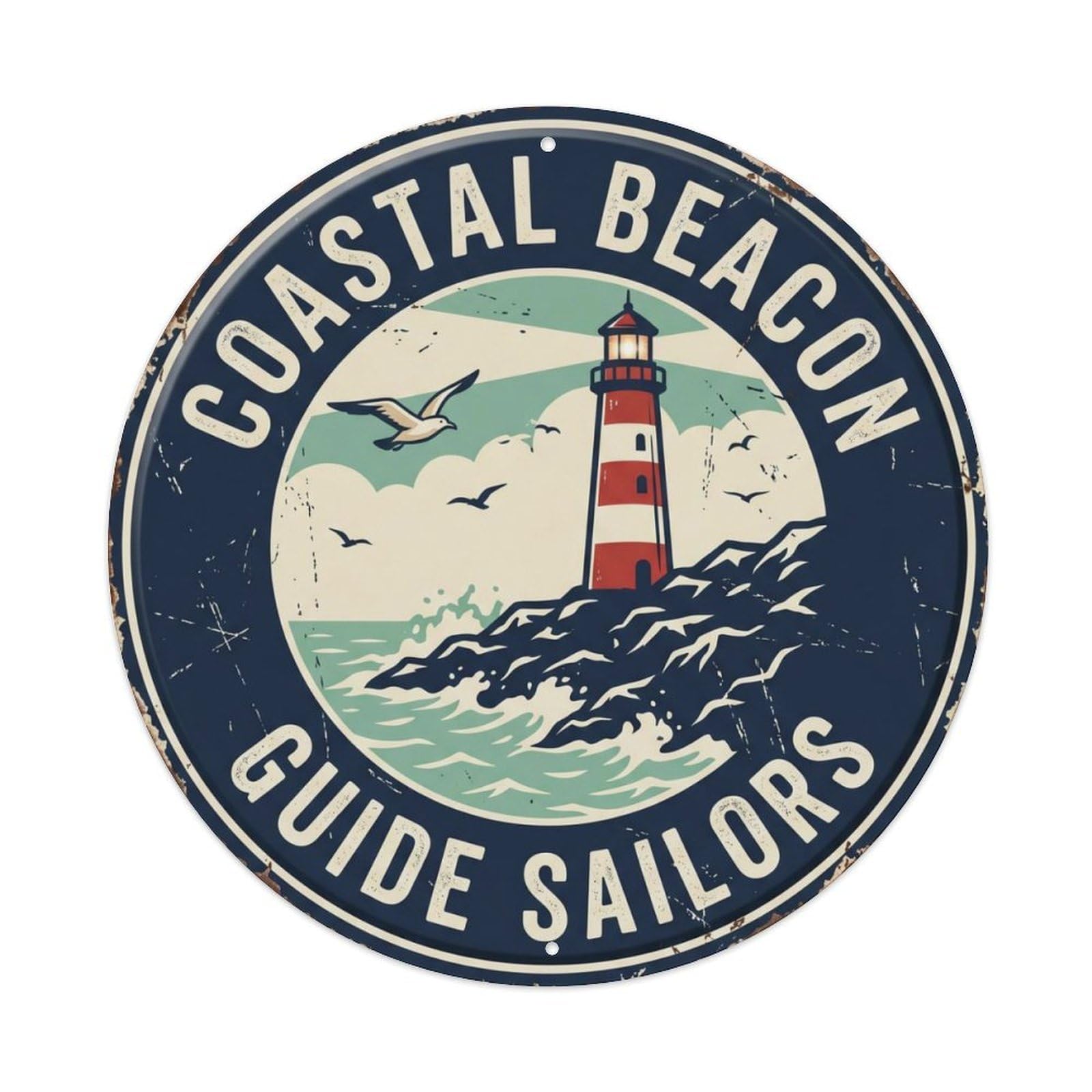 Lighthouse Beacon Guide Coast Structure Metal Tin Sign Plaque Wall Decor for Cafe, Club Bar, Office, Home Garden Round Metal Poster 8x8Inch