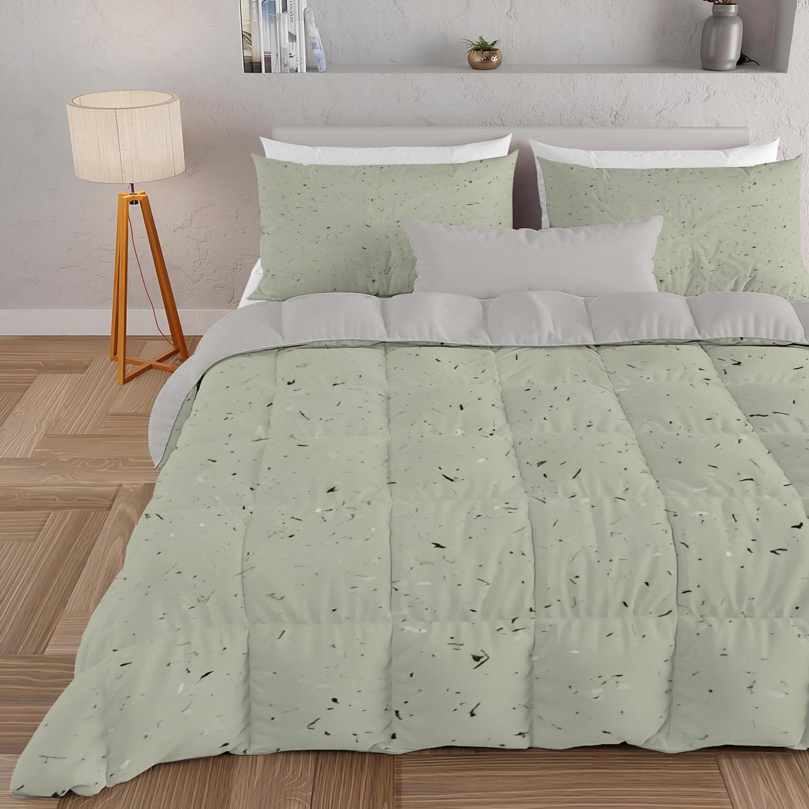 Dyausi Sage Green King Size Duvet - Coverless Duvet 3Pcs With Textured Pattern - Reversible And Washable Summer Duvet - Hypoallergenic Quilt 220X230cm With 2 Pillowcases 50X75cm