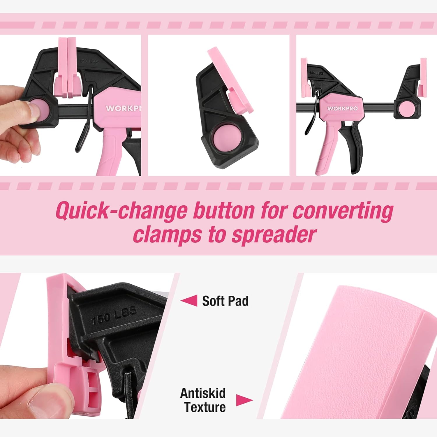 WORKPRO 6-Pack Bar Clamp Set+16 oz Pink Claw Hammer