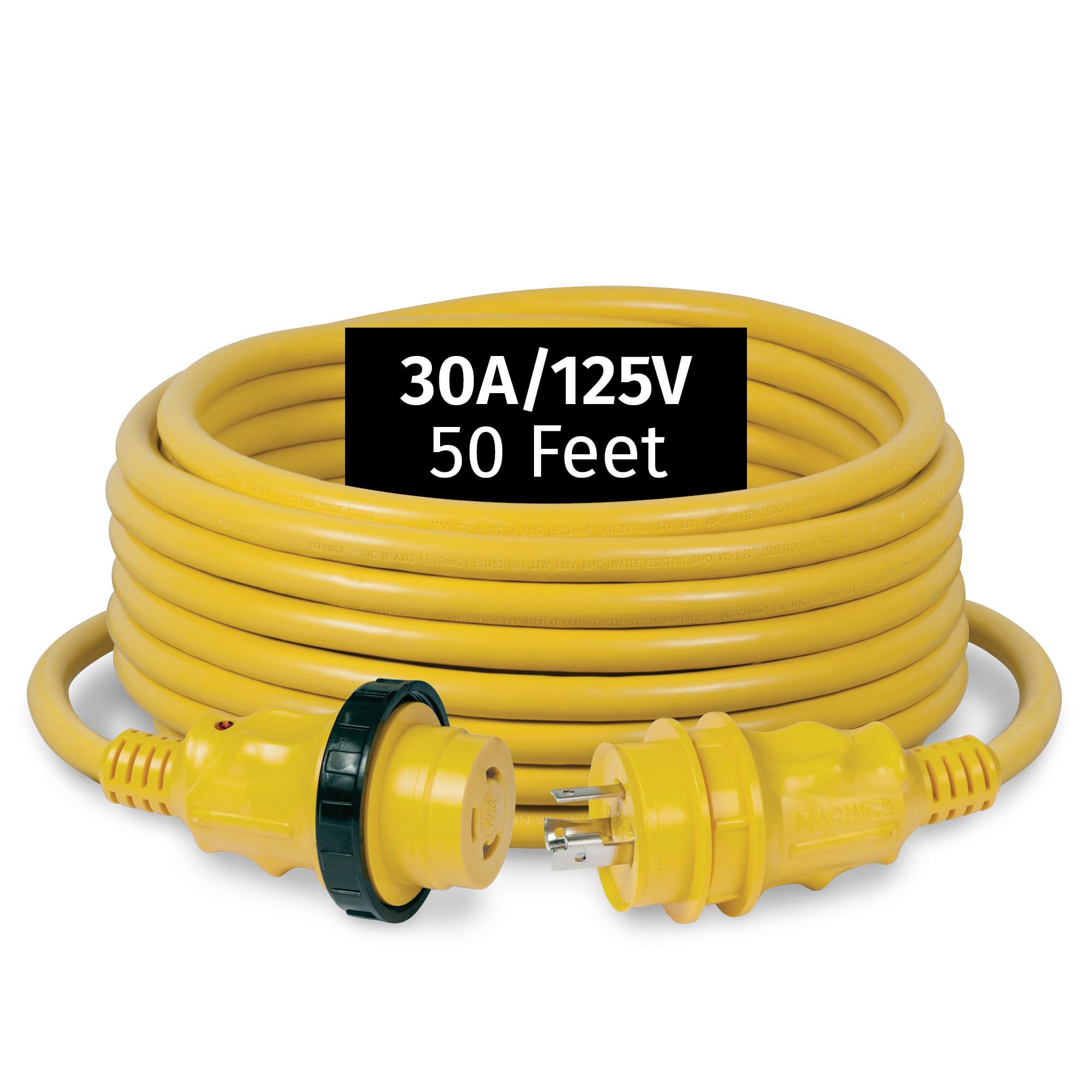 Marinco 30A 125V Shore Power Cordset, 50 ft, Yellow
