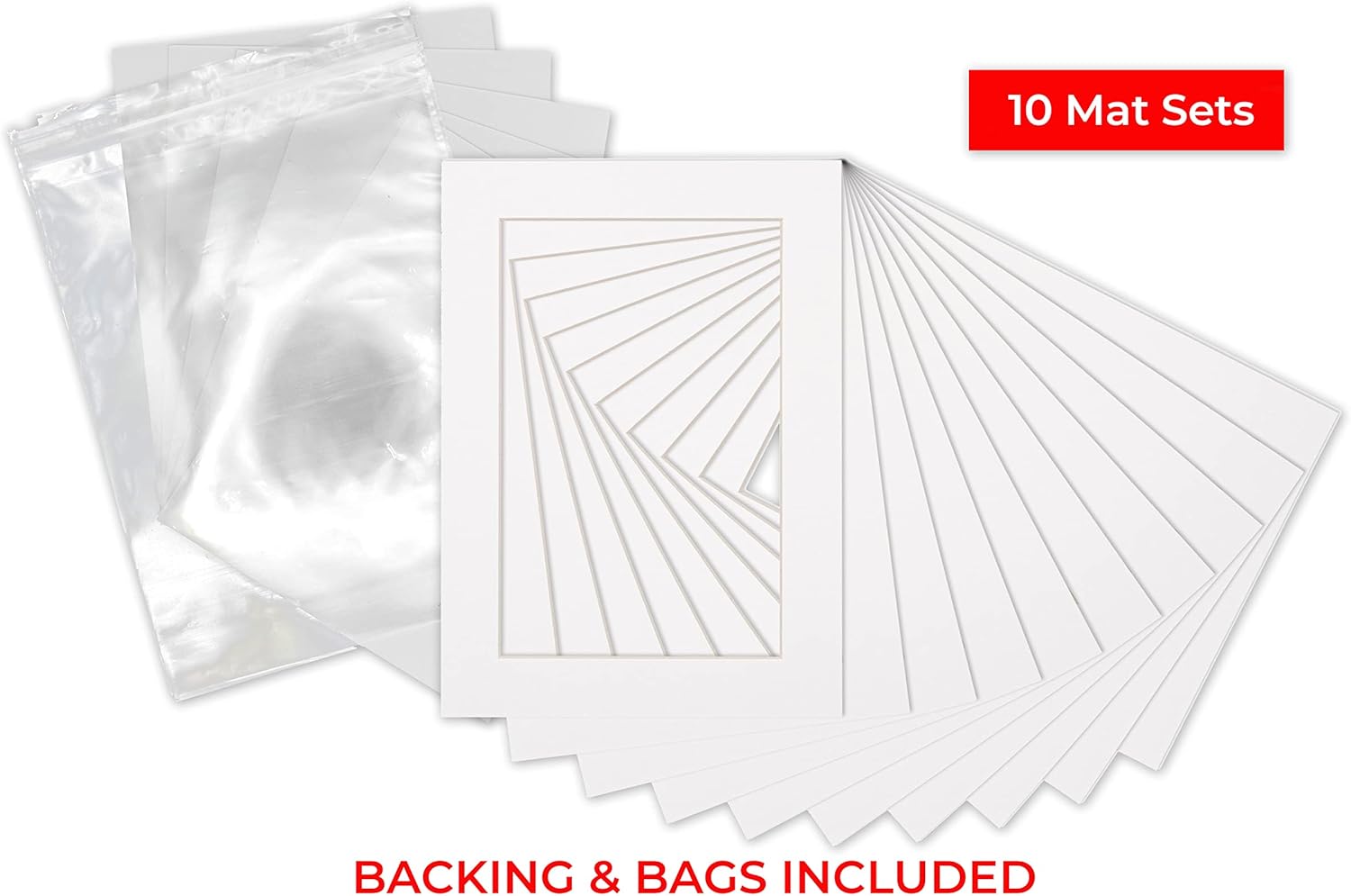 8x12 Mat for 12x16 Frame - Precut Mat Board Acid-Free Show Kit with Backing Board, and Clear Bags White 8x12 Photo Matte Made to Fit a 12x16 Picture Frame Matboard for Framing, Pack of 10 Mats