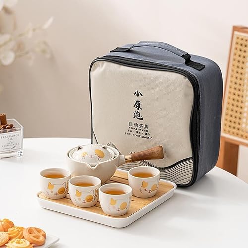 Youngky - Juego de té de porcelana china de gongfu, juego de té portátil de viaje con cafetera de té de rotación 360 e infusor, bolsa de regalo todo