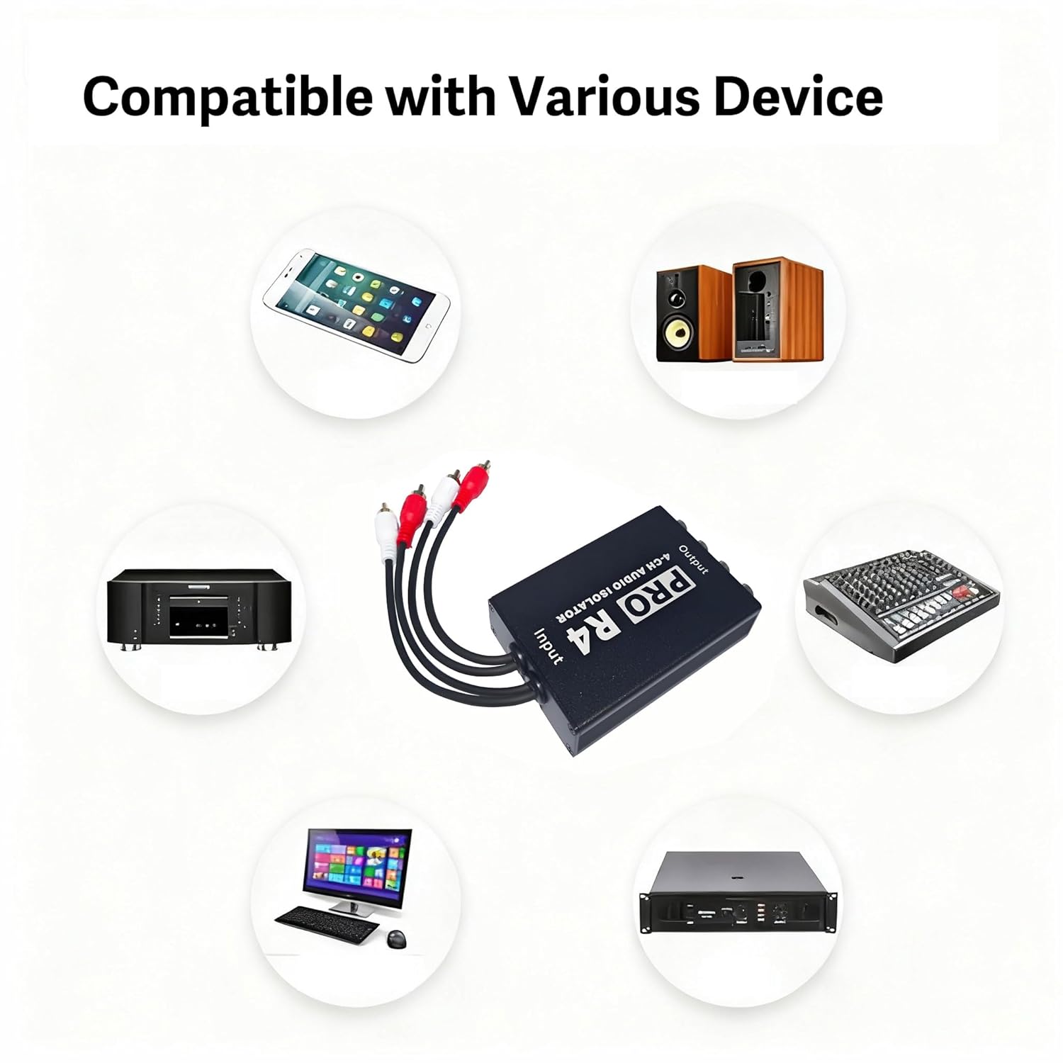 4 Channel RCA Ground Loop Isolator, RCA Noise Filter, Hum Eliminator No Bass Loss for HiFi Car & Home Audio(PRO R4)